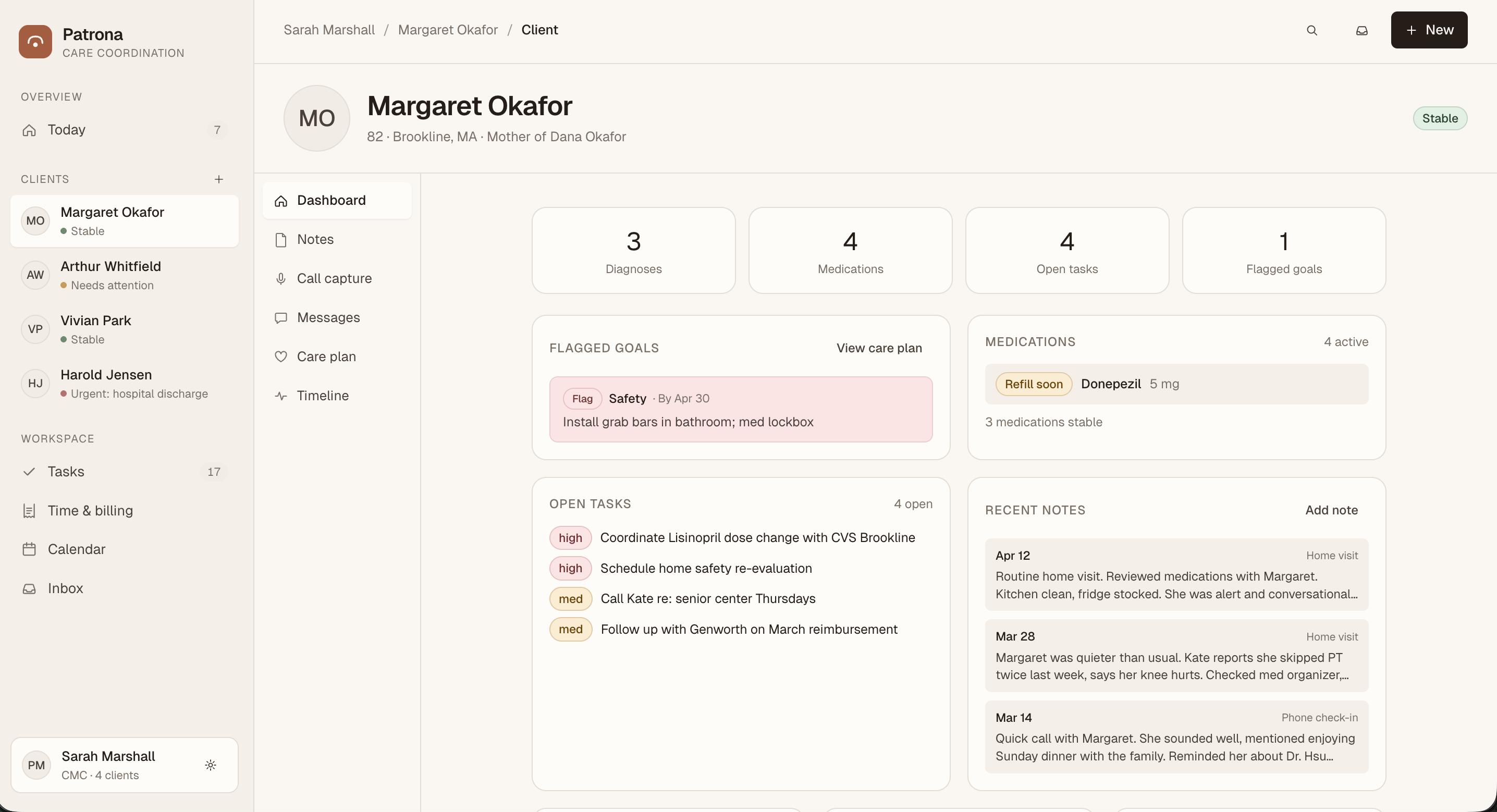 Patrona prototype — client dashboard
